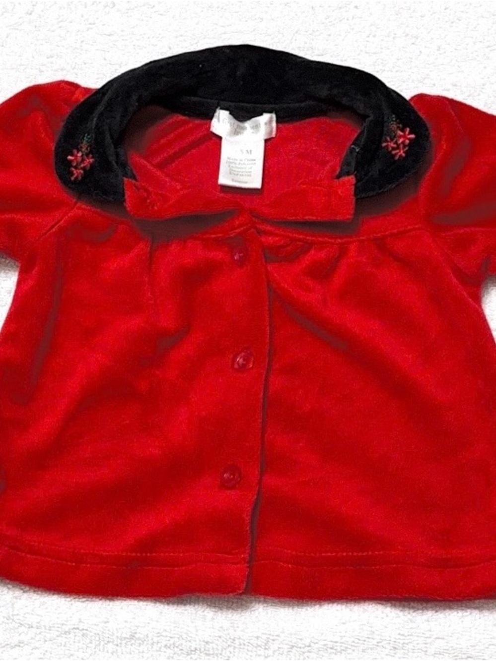 Vintage First Moments Layette Red Velvet Baby Jacket with Black Collar